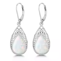 TOUPOP Sterling Silver Gemstone Teardrop Dangle Earrings Fine Jewelry Gifts-color_name:Opal