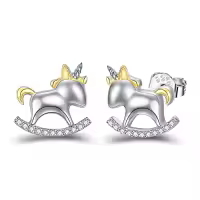 TOUPOP Sterling Silver Crystal Dolphin Butterfly Sea Turtle Frog Axolotl Stud Earrings-style_name:Unicorn Earrings