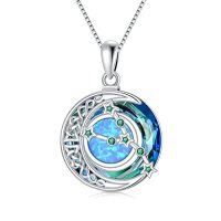 wholesale TOUPOP Zodiac Necklace 925 Sterling Silver Celtic Moon Constellation Pendant Necklaces With Blue Crystal And Blue Opal Jewelry Birthday Christmas Gifts For Women -style_name:05-Taurus(4.20-5.20)-Emerald