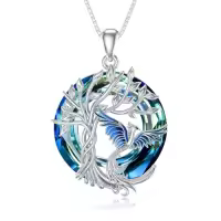 TOUPOP Sterling Silver Crystal Phoenix Necklace Pendant Jewelry-color_name:01-Blue Phoenix
