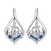 TOUPOP 925 Sterling Silver Turquoise Ocean Sea Animal Dangle Drop Earrings-style_name:12-Dolphin Wave