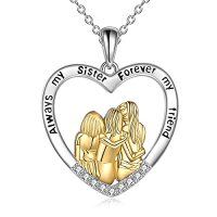 wholesale TOUPOP Sister Christmas Gifts From Sister/brother Sisters Necklace For 2/3/ 4 Sterling Silver Sisters Fashion Jewelry For Women Friend Female Friendship Lasts Forever -style_name:3 Sisters-Yellow Gold
