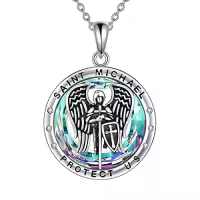 TOUPOP 925 Sterling Silver Guardian Necklace For Women Men-color_name:A-ST Michael with Purple Circle Crystal