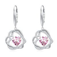 wholesale TOUPOP Heart Birthstone Earrings 925 Sterling Silver Double Heart Leverback Earrings Love You For Always And Forever Jewelry Anniversary Birthday Christmas Gifts For Women Wife Her -color_name:10-October-Pink Tourmaline