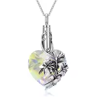 TOUPOP 925 Sterling Silver Crystal Lily Urn Necklace Heart Cremation Jewelry-style_name:Lily-5