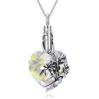wholesale TOUPOP Lily Urn Necklace Heart Cremation Jewelry For Ashes 925 Sterling Silver Flower Pendant Necklaces With Crystal W/funnel Filler Memorial Keepsakes Jewelry Gifts For Women Girls -style_name:Lily-5