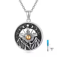TOUPOP Sterling Silver Oxide Sun Moon Mountains Cremation Urn Necklace-style_name:Adjustable cable chain necklace with mountain, sun, and moon pendant
