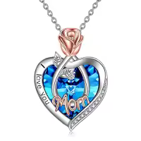 TOUPOP Sterling Silver Crystal I Love You Rose Flower Heart Necklace-color_name:09 Sep-Mom Necklace with Heart Crystal