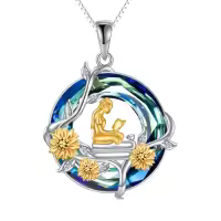 TOUPOP Sterling Silver Crystal Rose Sunflower Reading Circle Pendant Necklace-color_name:Sunflower-Blue Crystal