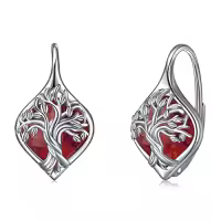 TOUPOP Sterling Silver Birthstone Tree Of Life Leverback Earrings Gifts For Women Teens Birthday-style_name:G-July.