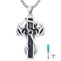 wholesale Cross Necklace For Men 925 Sterling Silver Cross Antler Fish Hook Necklace Pendant Deer Jewelry Birthday Christmas Hunting Religious Christian Gifts -style_name:6-Oxidation