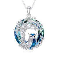 wholesale TOUPOP Owl/hummingbird Tree Of Life Necklace Sterling Silver Crystal Pendant Necklaces Jewelry Gifts For Women -color_name:01-Blue Owl