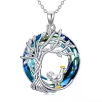 TOUPOP Sterling Silver Crystal Tree Of Life Chicken Duck Goose Necklace-style_name:1 Chicken