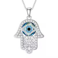 TOUPOP Sterling Silver Crystal Evil Eye Necklace Pendant Protection Gift-style_name:F01-Hamsa Necklace