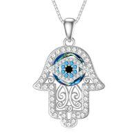 wholesale TOUPOP Sterling Silver Evil Eye Necklace Protection Crystal Pendant For Women Good Luck Vintage Evil Eye Pendant Jewelry Birthday Gifts For Women Friend Female -style_name:F01-Hamsa Necklace