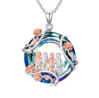 wholesale TOUPOP Sister Christmas Gifts From Sister 925 Sterling Silver 2 To 5 Sisters Necklace Rose Flower Pendant Crystal Jewelry Birthday Gifts For Women Best Friend -color_name:Blue-4 Sisters