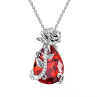 TOUPOP Sterling Silver Rose Crystal Birthstone Necklace, 18+2 Inch-color_name:07-Jul