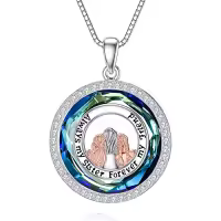TOUPOP Sterling Silver Crystal Sisters Necklace, Forever My Friend Gift-style_name:3 Sisters,color_name:blue
