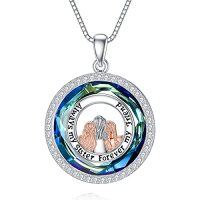 wholesale TOUPOP Sister Gifts From Sister 925 Sterling Silver Sisters Necklace With Crystal, Always My Sister Forever My Friend Sister Birthday Gift Jewelry For Sister Women Birthday -style_name:3 Sisters,color_name:blue