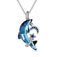 wholesale TOUPOP Christmas Gifts Dolphin Gifts For Women Dolphins Necklace Sterling Silver Crystal Mom And Daughter/son Necklaces Birthday Christmas Gift -style_name:Dolphin-Moon and Star