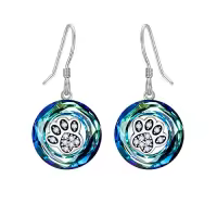 TOUPOP Sterling Silver Crystal Opal Cute Animal Dangle Earrings Gifts-color_name:Dog Cat Pet Paw Print with Blue Circle Crystal
