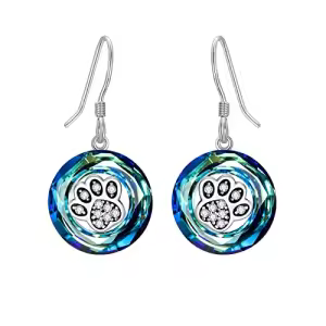 Dog Cat Pet Paw Print with Blue Circle Crystal