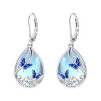 wholesale Butterfly/dragonfly/bee Earrings For Women 925 Sterling Silver Teardrop Moonstone Turquoise Earrings Animal Jewelry Christmas Gifts For Women -style_name:1-Moonstone Butterfly