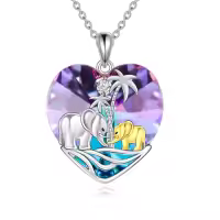 TOUPOP Sterling Silver Crystal Elephant Necklace For Women Mother And Daughter Or Son-style_name:Elephant Necklace with Purple Crystal