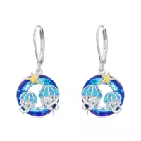 TOUPOP Sterling Silver Turtle Jellyfish Dolphin Starfish Whale Dangle Drop Earrings Ocean Jewelry-style_name:Double Jellyfish