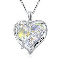 wholesale TOUPOP Gifts For Mom Sterling Silver Heart Crystal Necklace I Love You Mom Jewelry Anniversary Birthday Christmas Gifts For Women Mother Mama Grandma -color_name:04-April - AB Crystal