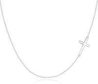 wholesale 9K Gold Metal Sideways Cross Necklace - Christian Jewelry for Women-14k White Gold