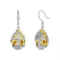 TOUPOP Sterling Silver Crystal Tree Of Life Family Dangle Earrings-style_name:Teardrop-11-November-Citrine