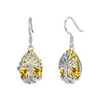 wholesale TOUPOP Tree Of Life Earrings 925 Sterling Silver Family Tree Dangle Drop Earrings Crystal Jewelry Birthday Christmas Gifts For Women Her -style_name:Teardrop-11-November-Citrine