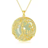 TOUPOP 14K Gold Plated Sterling Silver Jade Tree Of Life Necklace-style_name:2B-Mother 3 Children-Gold-Jade