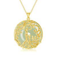 wholesale Gifts For Women Tree Of Life Necklace 14k Gold Plated Sterling Silver Round Jade Jewelry For Women Mom Sister Birthday Christmas Gifts -style_name:2B-Mother 3 Children-Gold-Jade