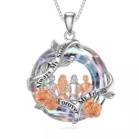 TOUPOP Sterling Silver Crystal Sister Rose Flower Sisters Necklace-color_name:A-4 Sister-Purple Crystal-Letter