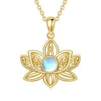 TOUPOP 14K Gold Moonstone Lotus Flower Necklace, AA Pendant Gift for Women-style_name:Celtic Lotus