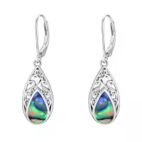TOUPOP Sterling Silver Abalone Shell Teardrop Leverback Dangle Earrings-style_name:Filigree