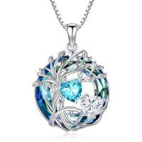 wholesale TOUPOP S925 Sterling Silver Family Celtic Tree Of Life Pendant Necklaces With 2 Heart Birthstone With Blue Austrian Crystal Jewelry Birthday Anniversary Christmas Gifts For Her Wife Girlfriend Mom (18k Real White Gold Filled) -color_name:03-04-Mar-Apr Birthstone