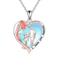 TOUPOP Sterling Silver Crystal Necklace For Daughter Gift From Dad-style_name:E-To My Daughter Necklace-Moonstone- Rose Flower