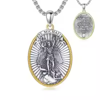 TOUPOP Sterling Silver Four Way Cross St Michael St Christopher St Benedict St Joseph St Francis Pendant Necklace-style_name:3-St Michael-Oval