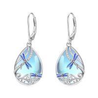 wholesale Butterfly/dragonfly/bee Earrings For Women 925 Sterling Silver Teardrop Moonstone Turquoise Earrings Animal Jewelry Christmas Gifts For Women -style_name:1-Moonstone Dragonfly