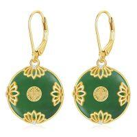 wholesale Natural Jade Earrings For Women 14k Gold Plated Sterling Silver Round Jade Jewelry Birthday Christmas Gifts For Women Mom Her -style_name:A-Lotus-Jade Green