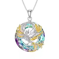 TOUPOP Sterling Silver Crystal Phoenix Necklace Pendant-style_name:Phoenix-Purple Crystal