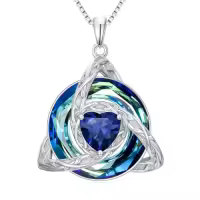 TOUPOP Sterling Silver & Crystal Celtic Trinity Knot Birthstone Necklace-color_name:09-September-Sapphire