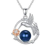 wholesale Black Pearl Necklace For Women Sterling Silver Hummingbird Pendant Black Freshwater Pearl Necklace Jewelry Gift For Women Christmas Birthday Gifts For Wife Mom Her -style_name:Hummingbird 2