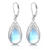 TOUPOP Sterling Silver Gemstone Teardrop Dangle Earrings Fine Jewelry Gifts-color_name:Moonstone