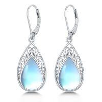 wholesale Filigree Earrings For Women 925 Sterling Silver Teardrop Gemstone Dangle Earrings Fine Jewelry Christmas Gifts For Women -color_name:Moonstone