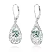 TOUPOP Sterling Silver Gemstone Teardrop Dangle Earrings-style_name:Moss Agate