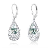 wholesale Filigree Earrings For Women 925 Sterling Silver Teardrop Gemstone Dangle Earrings Fine Jewelry Christmas Gifts For Women -style_name:Moss Agate